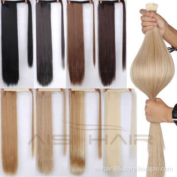Aisi Hair Long Silky Straight Heat Resistant Fiber Synthetic Hair Piece Wrap Around Ponytail Extensions for Women